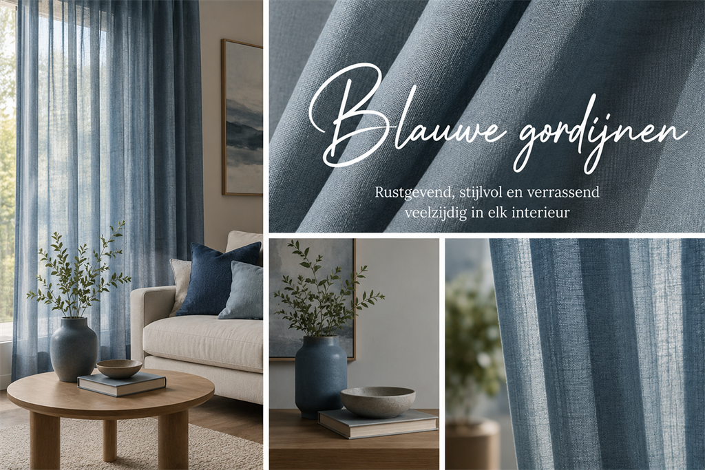 Collage blauwe gordijnen